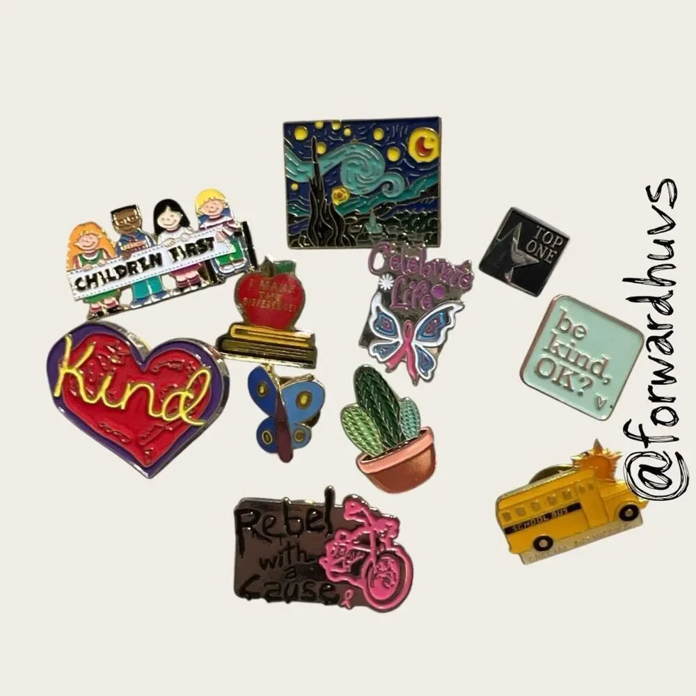 Motivational Enamel 11-Piece Pin Set – Kindness, Education & Positivity